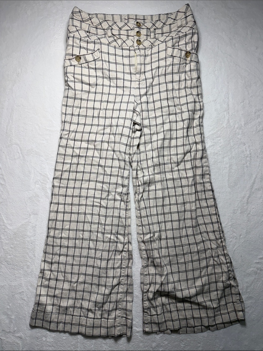 Anthropologie White Plaid Pants 6P